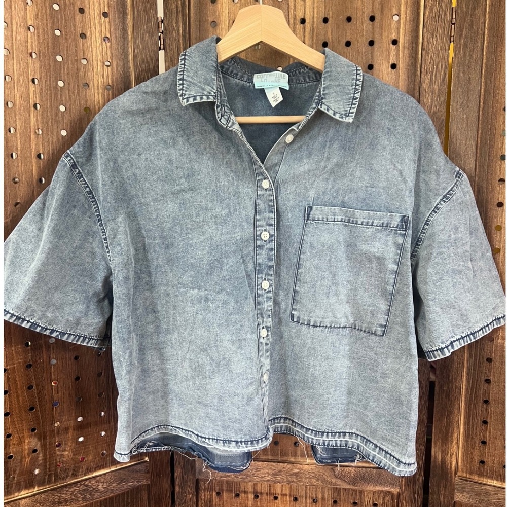 Future Collective Chambray Style Button Down Shirt Size Small cropped